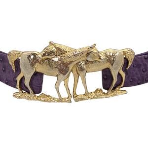 Vintage 1988 Mimi Di N Double Horse Belt Equestrian Womens Adjustable Purple